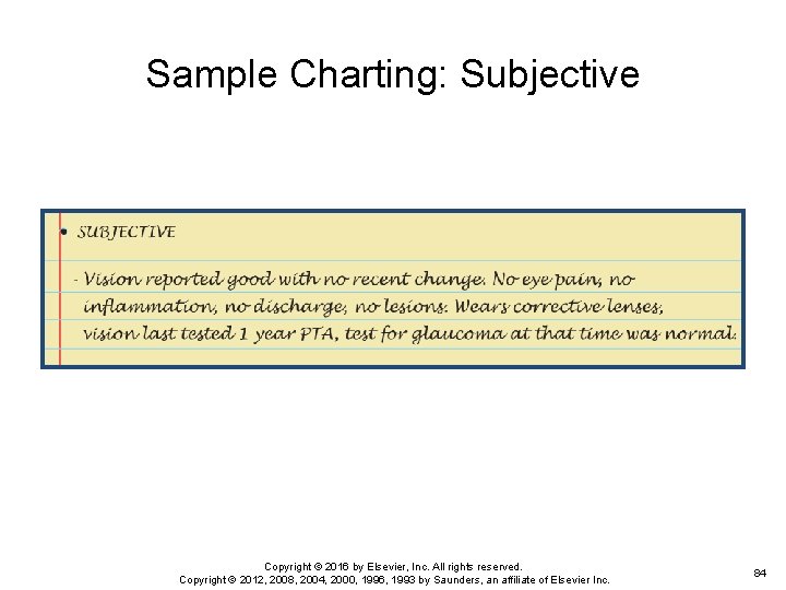 Sample Charting: Subjective Copyright © 2016 by Elsevier, Inc. All rights reserved. Copyright ©
