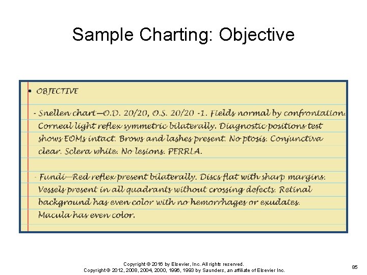 Sample Charting: Objective Copyright © 2016 by Elsevier, Inc. All rights reserved. Copyright ©