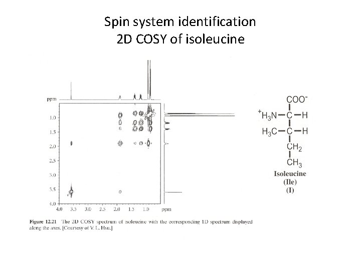 Spin system identification 2 D COSY of isoleucine 