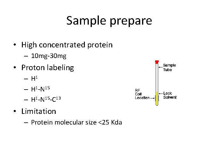 Sample prepare • High concentrated protein – 10 mg-30 mg • Proton labeling –