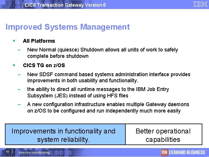 CICS Transaction Gateway Version 6 Improved Systems Management All Platforms – New Normal (quiesce)