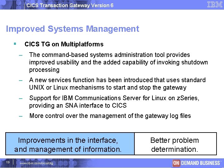 CICS Transaction Gateway Version 6 Improved Systems Management CICS TG on Multiplatforms – The