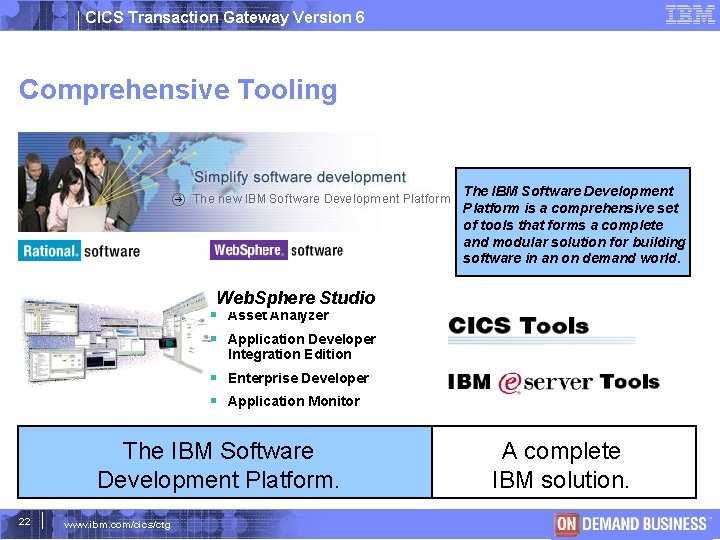 CICS Transaction Gateway Version 6 Comprehensive Tooling The IBM Software Development Platform is a