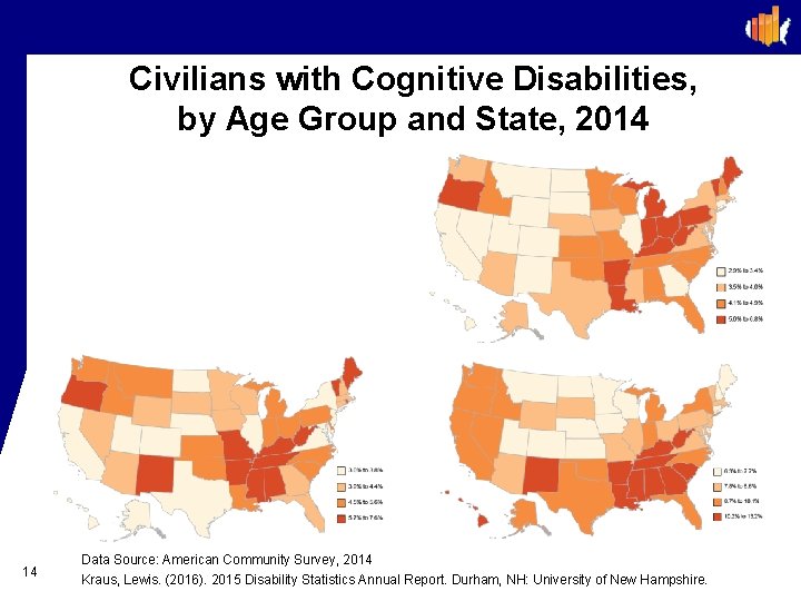 Civilians with Cognitive Disabilities, by Age Group and State, 2014 14 Data Source: American