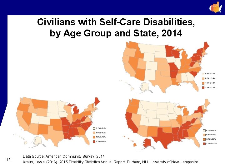 Civilians with Self-Care Disabilities, by Age Group and State, 2014 18 Data Source: American