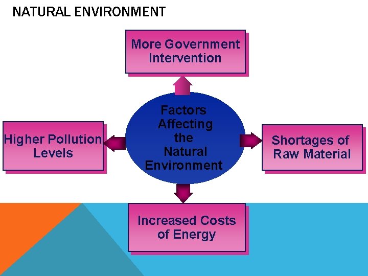 NATURAL ENVIRONMENT More Government Intervention Higher Pollution Levels Factors Affecting the Natural Environment Increased