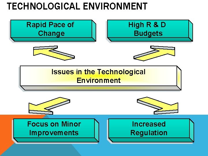 TECHNOLOGICAL ENVIRONMENT Rapid Pace of Change High R & D Budgets Issues in the