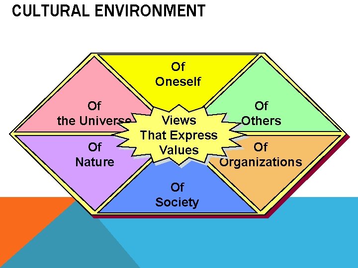 CULTURAL ENVIRONMENT Of Oneself Of the Universe Of Nature Views That Express Values Of