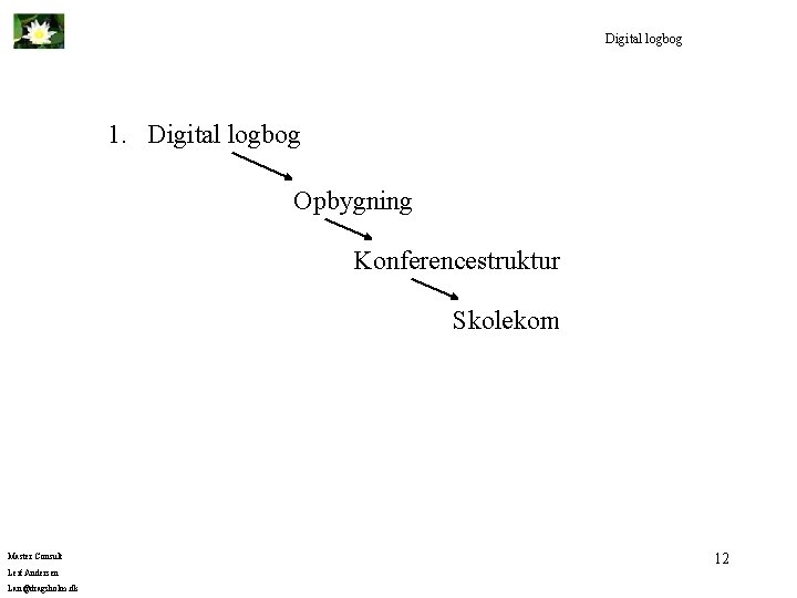 Digital logbog 1. Digital logbog Opbygning Konferencestruktur Skolekom Master Consult Leif Andersen Lan@dragsholm. dk