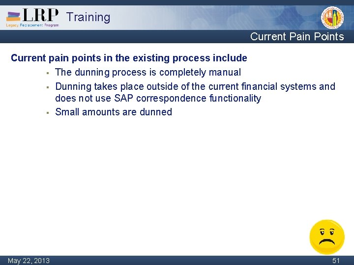 Training Current Pain Points Current pain points in the existing process include § The