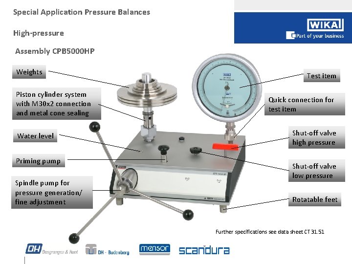 Special Application Pressure Balances High-pressure Assembly CPB 5000 HP Weights Piston cylinder system with