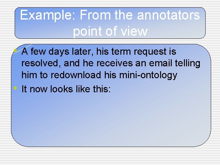 Example: From the annotators point of view • A few days later, his term