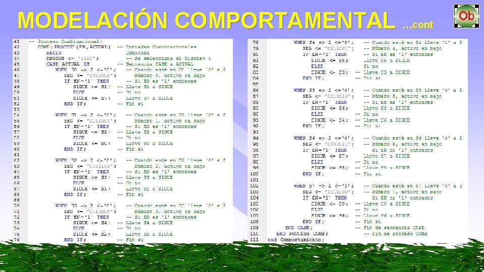 MODELACIÓN COMPORTAMENTAL …cont 