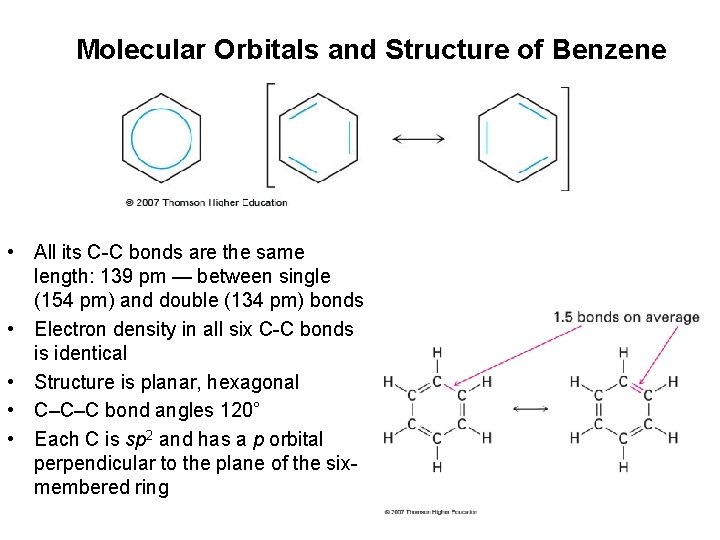 Molecular Orbitals and Structure of Benzene • All its C-C bonds are the same
