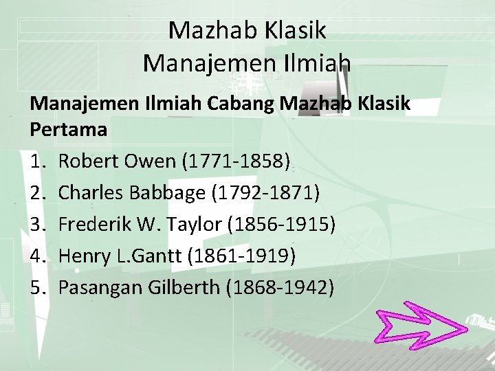 Mazhab Klasik Manajemen Ilmiah Cabang Mazhab Klasik Pertama 1. Robert Owen (1771 -1858) 2.