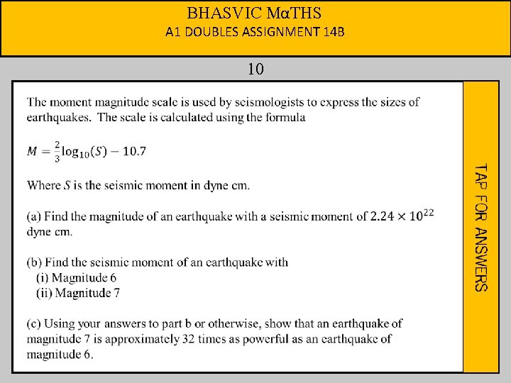 BHASVIC MαTHS A 1 DOUBLES ASSIGNMENT 14 B 10 