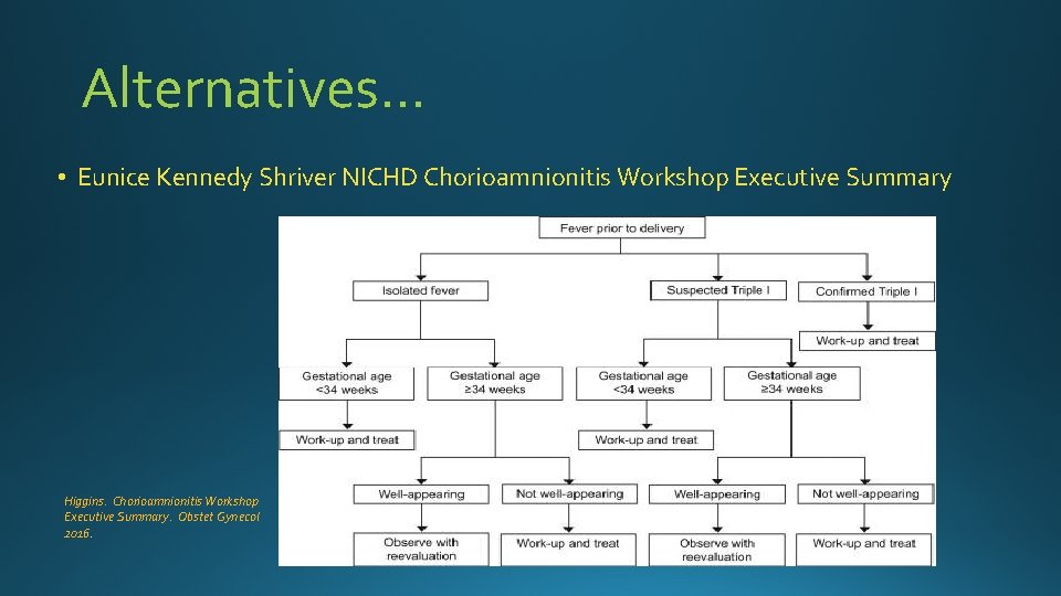 Alternatives… • Eunice Kennedy Shriver NICHD Chorioamnionitis Workshop Executive Summary Higgins. Chorioamnionitis Workshop Executive