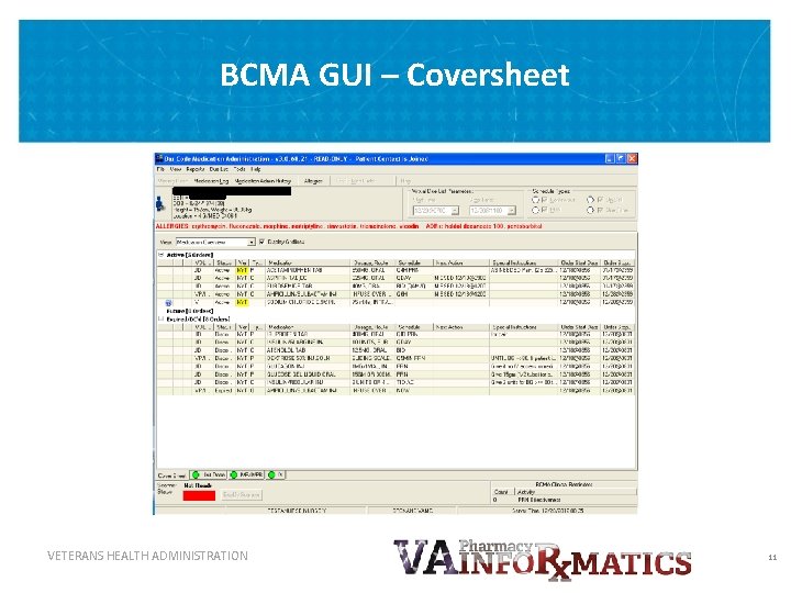 BCMA GUI – Coversheet VETERANS HEALTH ADMINISTRATION 11 