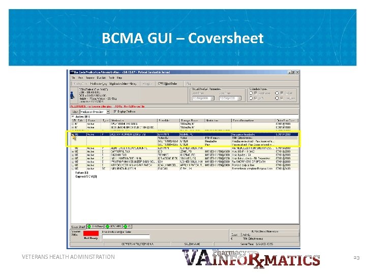 BCMA GUI – Coversheet VETERANS HEALTH ADMINISTRATION 23 