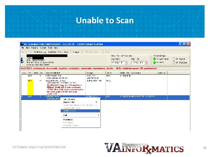 Unable to Scan VETERANS HEALTH ADMINISTRATION 35 