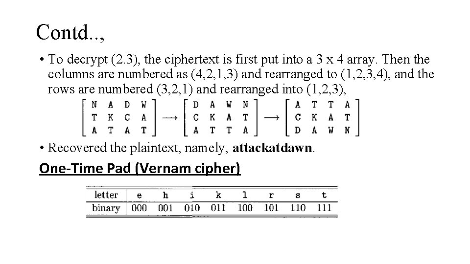 Contd. . , • To decrypt (2. 3), the ciphertext is first put into