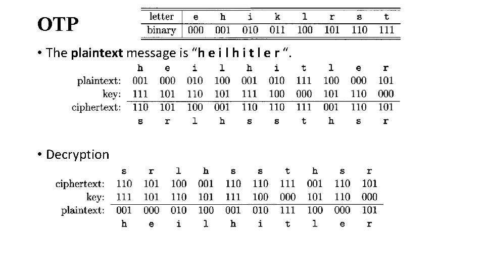 OTP • The plaintext message is “h e i l h i t l