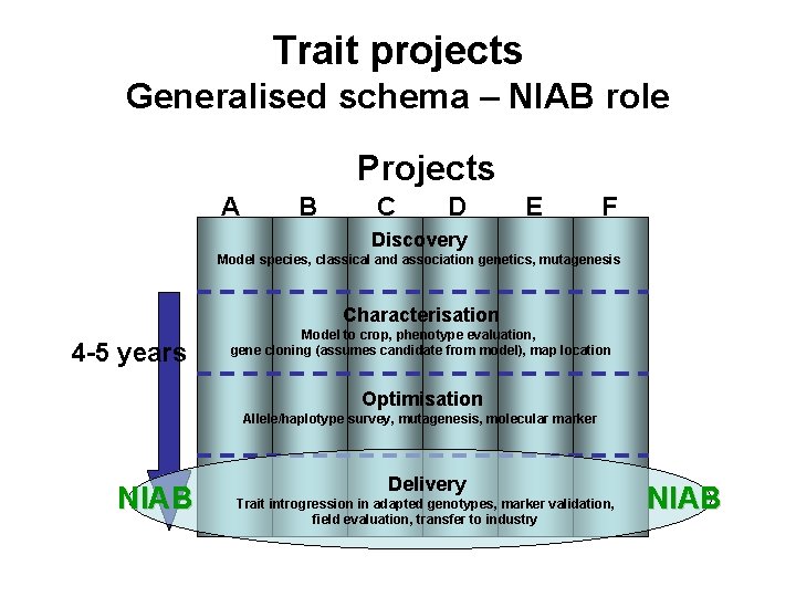 Trait projects Generalised schema – NIAB role Projects A B C D E F