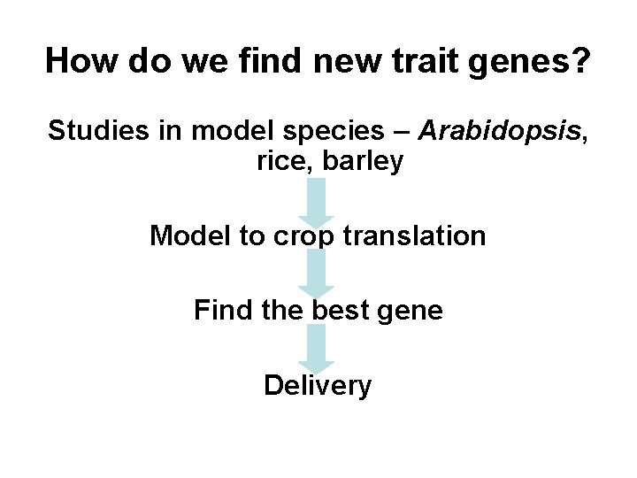 How do we find new trait genes? Studies in model species – Arabidopsis, rice,