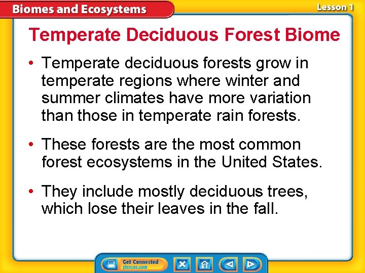 Temperate Deciduous Forest Biome • Temperate deciduous forests grow in temperate regions where winter