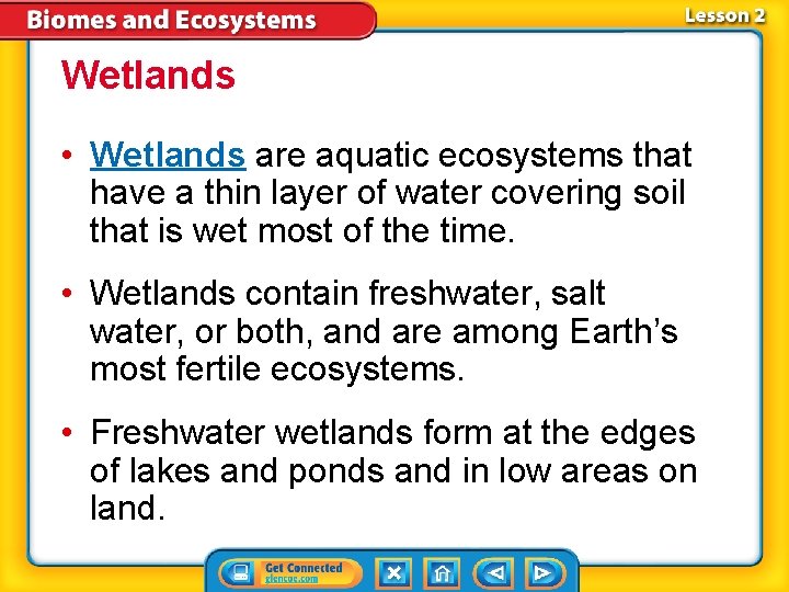 Wetlands • Wetlands are aquatic ecosystems that have a thin layer of water covering