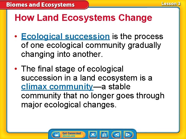 How Land Ecosystems Change • Ecological succession is the process of one ecological community