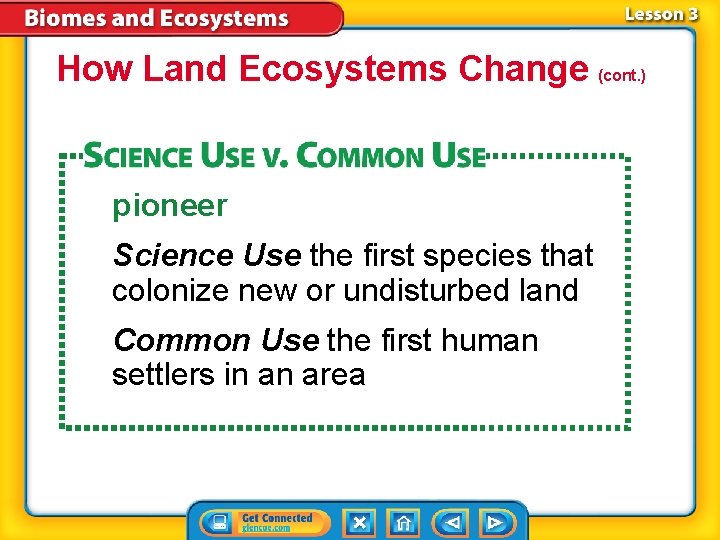 How Land Ecosystems Change (cont. ) pioneer Science Use the first species that colonize