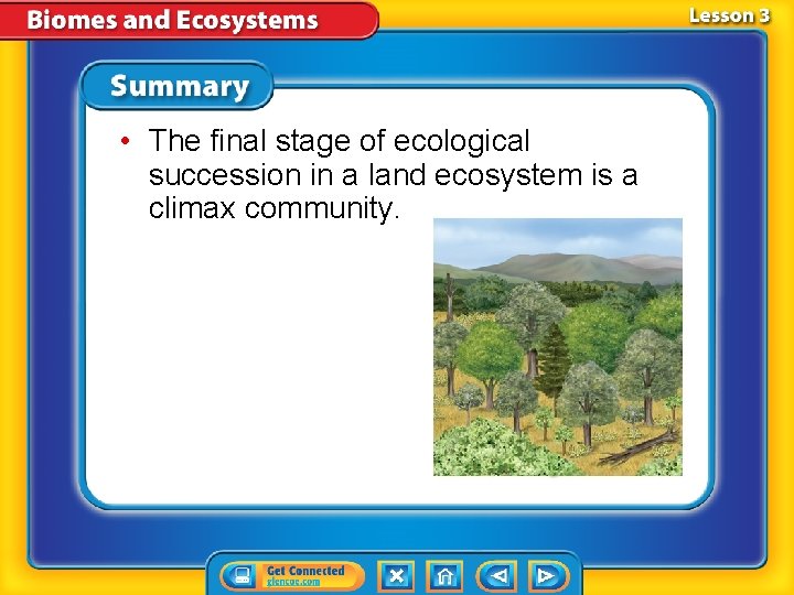  • The final stage of ecological succession in a land ecosystem is a