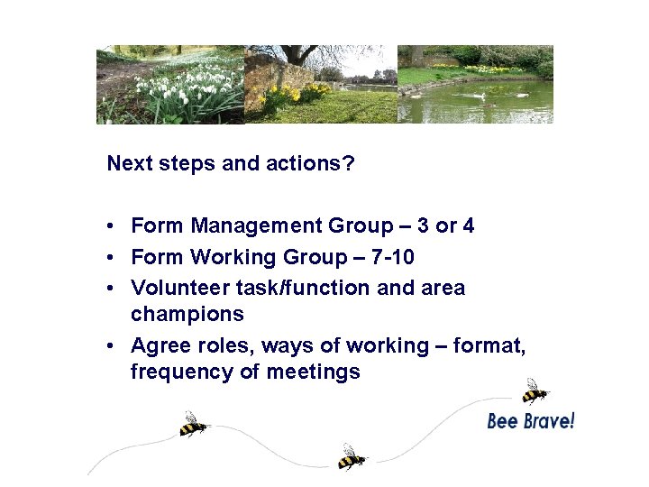 Next steps and actions? • Form Management Group – 3 or 4 • Form