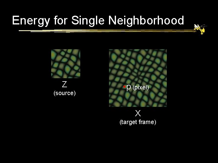 Energy for Single Neighborhood Z (source) p (pixel) X (target frame) 