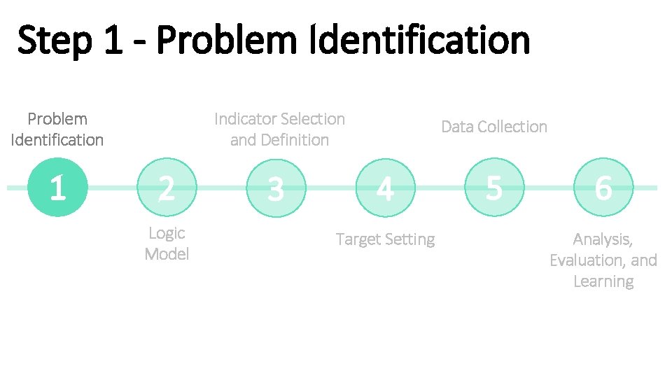 Step 1 - Problem Identification 1 Indicator Selection and Definition 2 Logic Model 3
