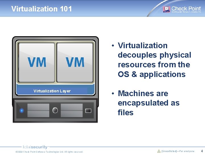 Virtualization 101 • Virtualization decouples physical resources from the OS & applications Virtualization Layer