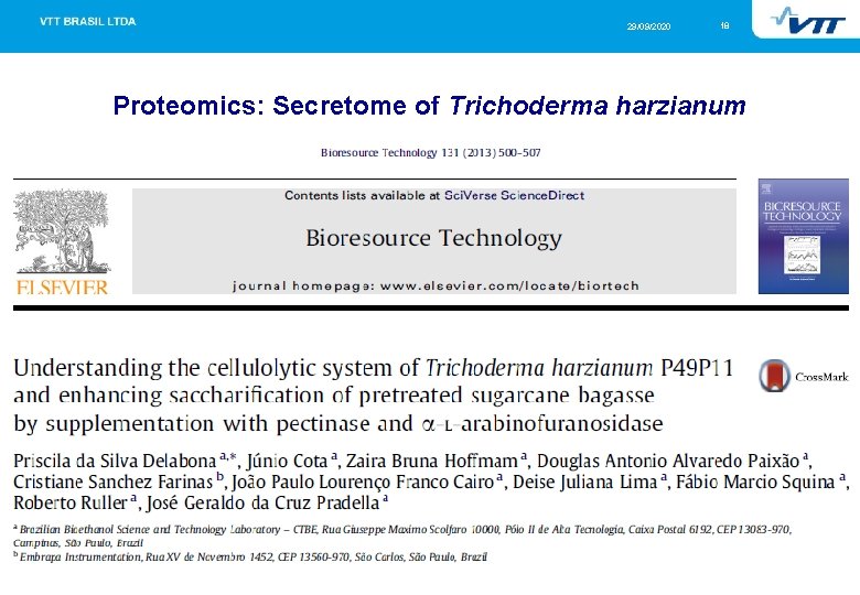 29/09/2020 18 Proteomics: Secretome of Trichoderma harzianum 