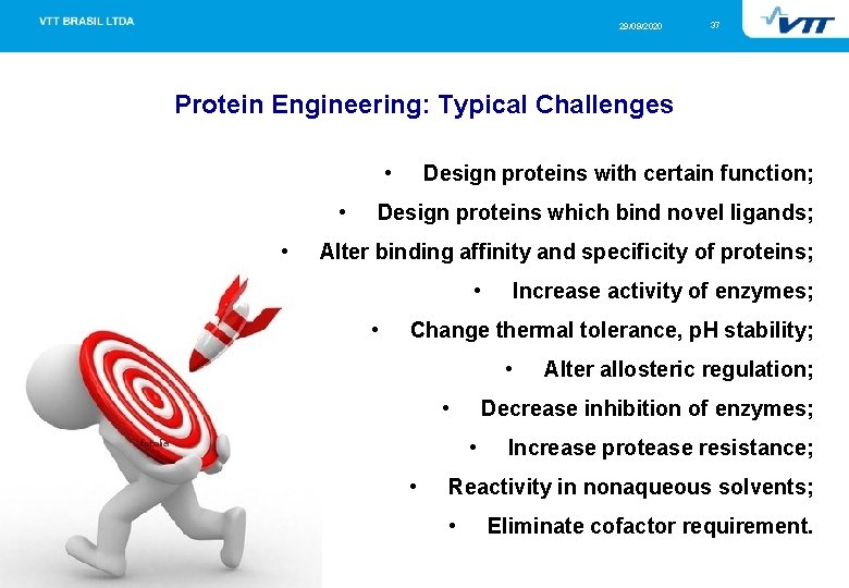 29/09/2020 37 Protein Engineering: Typical Challenges • • • Design proteins with certain function;