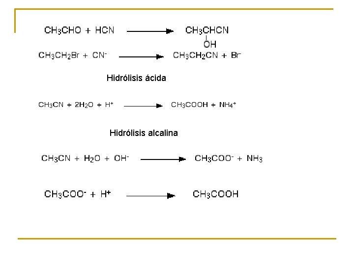 Hidrólisis ácida Hidrólisis alcalina 