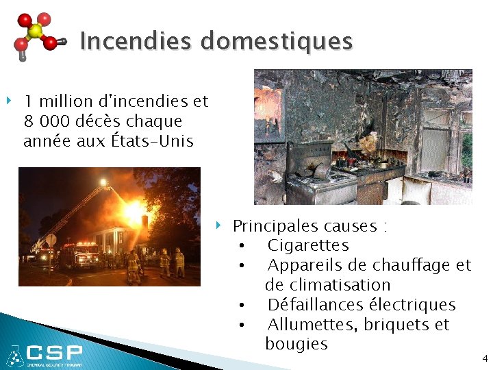 Incendies domestiques ‣ 1 million d'incendies et 8 000 décès chaque année aux États-Unis