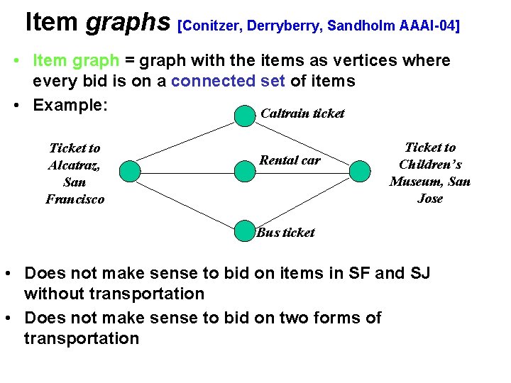 Item graphs [Conitzer, Derryberry, Sandholm AAAI-04] • Item graph = graph with the items