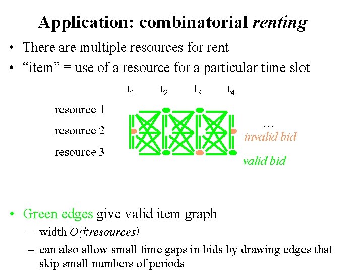Application: combinatorial renting • There are multiple resources for rent • “item” = use