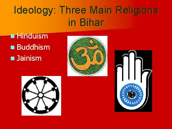 Ideology: Three Main Religions in Bihar n Hinduism n Buddhism n Jainism 