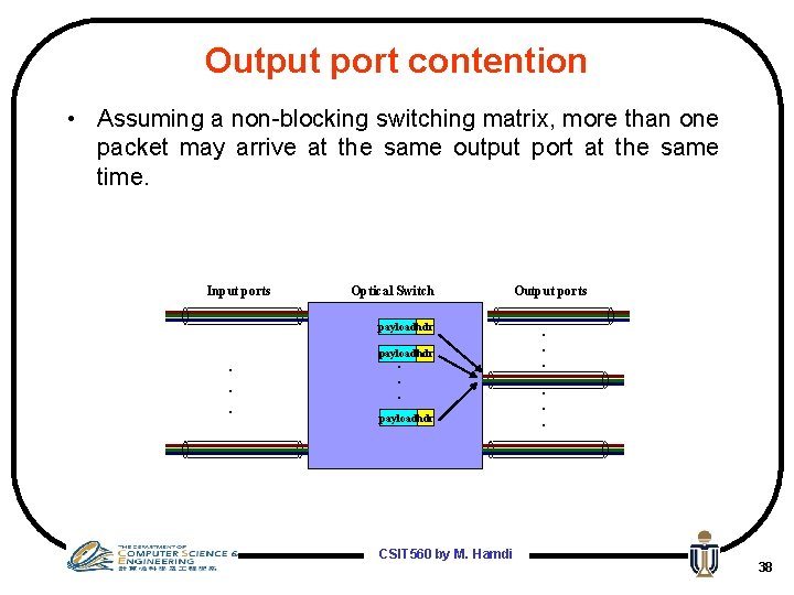 Output port contention • Assuming a non-blocking switching matrix, more than one packet may