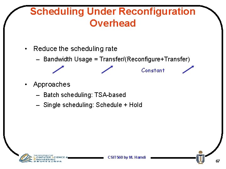 Scheduling Under Reconfiguration Overhead • Reduce the scheduling rate – Bandwidth Usage = Transfer/(Reconfigure+Transfer)