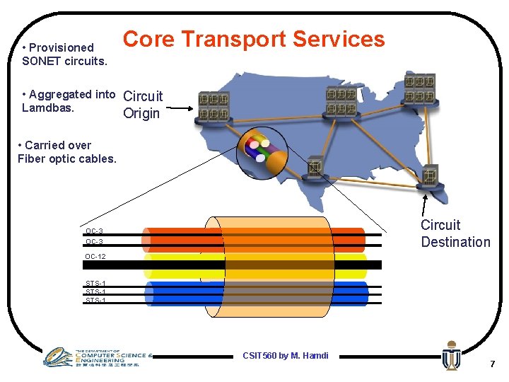  • Provisioned SONET circuits. • Aggregated into Lamdbas. Core Transport Services Circuit Origin