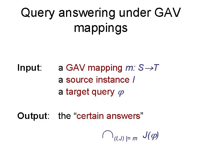 Query answering under GAV mappings Input: a GAV mapping m: S T a source