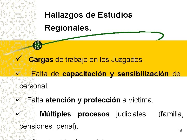 Hallazgos de Estudios Regionales. ü Cargas de trabajo en los Juzgados. ü Falta de