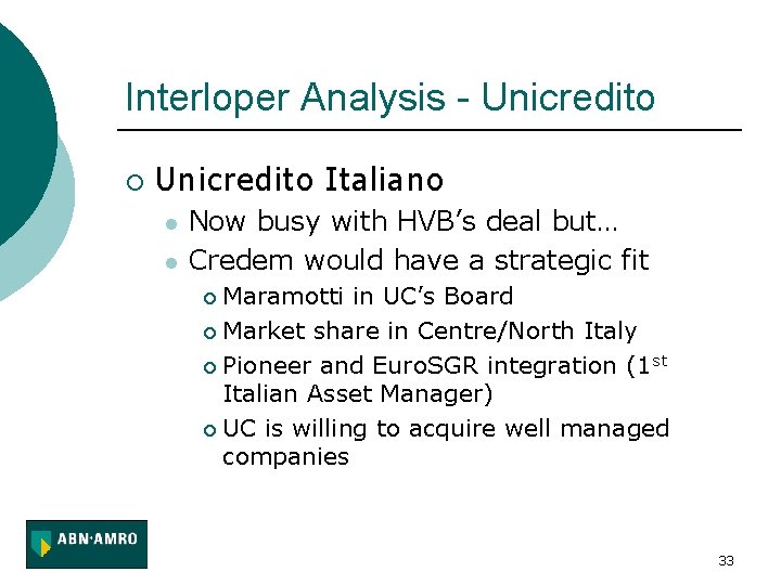 Interloper Analysis - Unicredito ¡ Unicredito Italiano l l Now busy with HVB’s deal